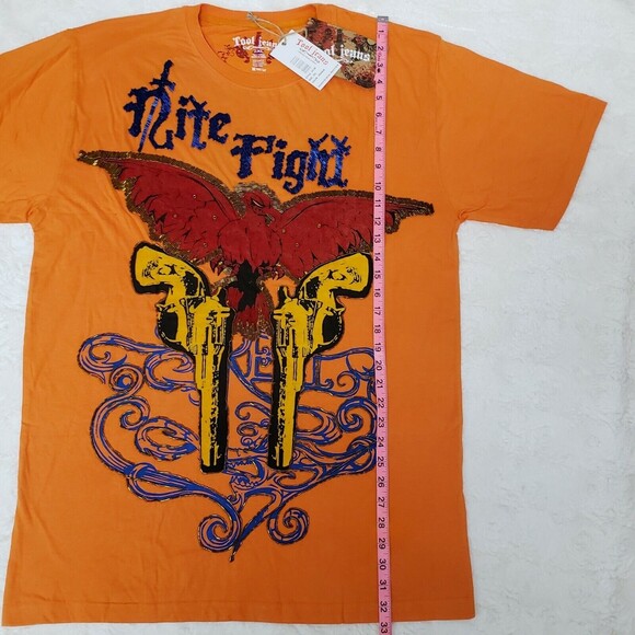 Y2K TOOL JEANS Size 2XL Y2K Orange Embellished Embroidered Beads T-shirt Tee - Picture 6 of 10
